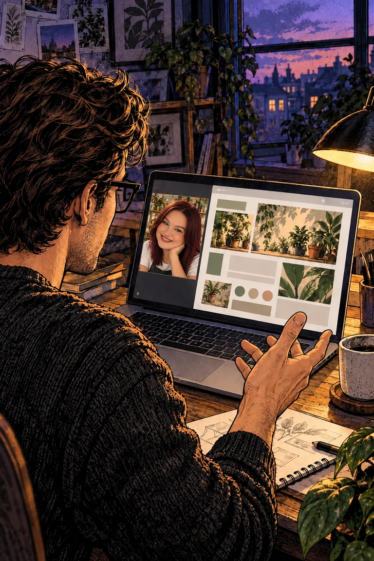 The builder talking through a website with a client on a video call